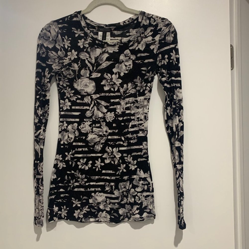 BCBGMaxAzria Flower Print Long Sleeve Top